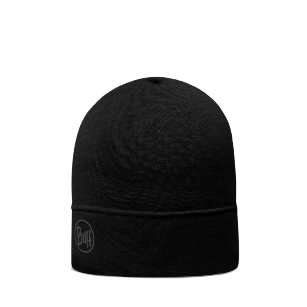 Buff Merino Lightweight Beanie Solid Black 100% Merino Wool Hat - Image 3