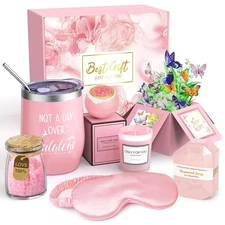 Spa Gift Basket with Bath Essentials- Pink Rose Relaxation Kit Set, Spa Items Bo