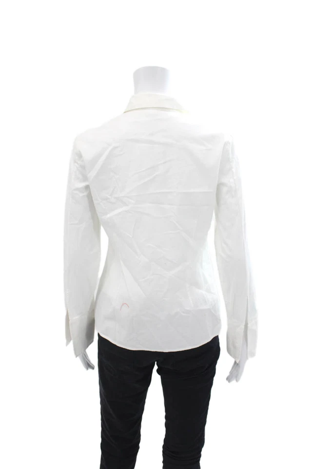 Blusa blanca Boss Hugo Boss para mujer con cuello de algodón manga larga abotonada talla 2 Foto 3 de 4