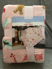 Christmas Sleigh Bells Fleece Blanket Throw Rugs Gingerbread Pink Candy Cane New