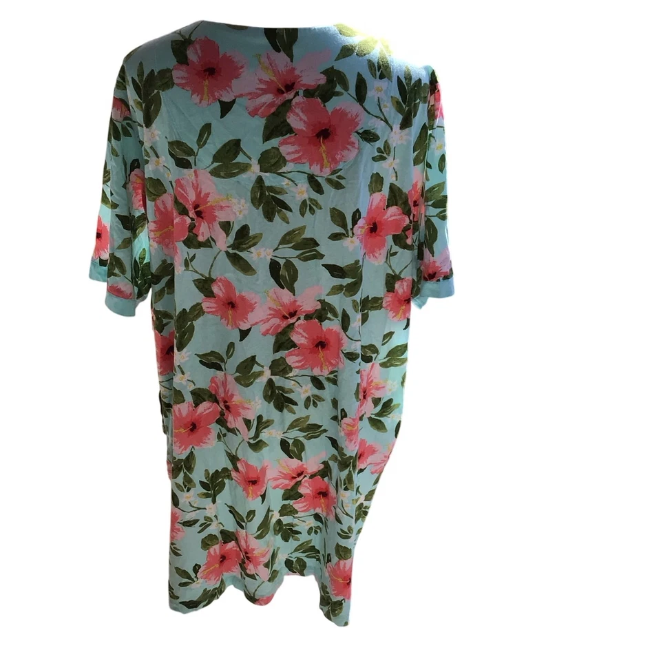 Camisa para dormir Stan Herman talla grande aguamarina, estampado floral, manga corta - 1X Foto 2 de 4