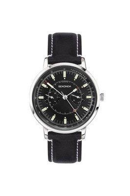 Sekonda Herren Schwarzes Lederarmband 38mm Freizeituhr 30098