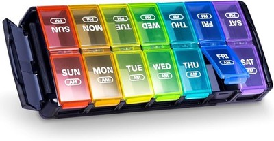 Weekly Pill Organizer 7 Day AM PM Large Pill Box Arthritis Friendly (Rainbow)