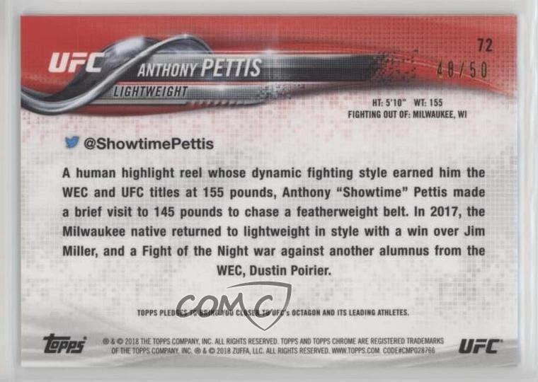 2018 Topps Chrome UFC Gold Refractor /50 Anthony Pettis #72 - Image 2 of 2