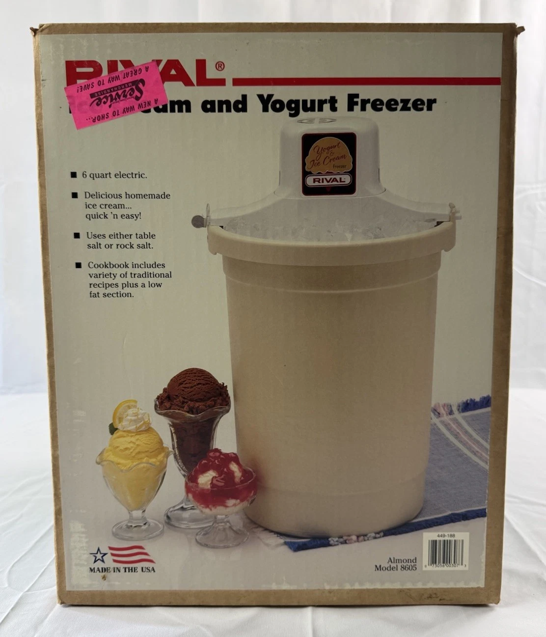 RIVAL 6 Quart Electric Ice Cream Yogurt Freezer Almond Model 8605 Sealed NEW
Opens in a new window o