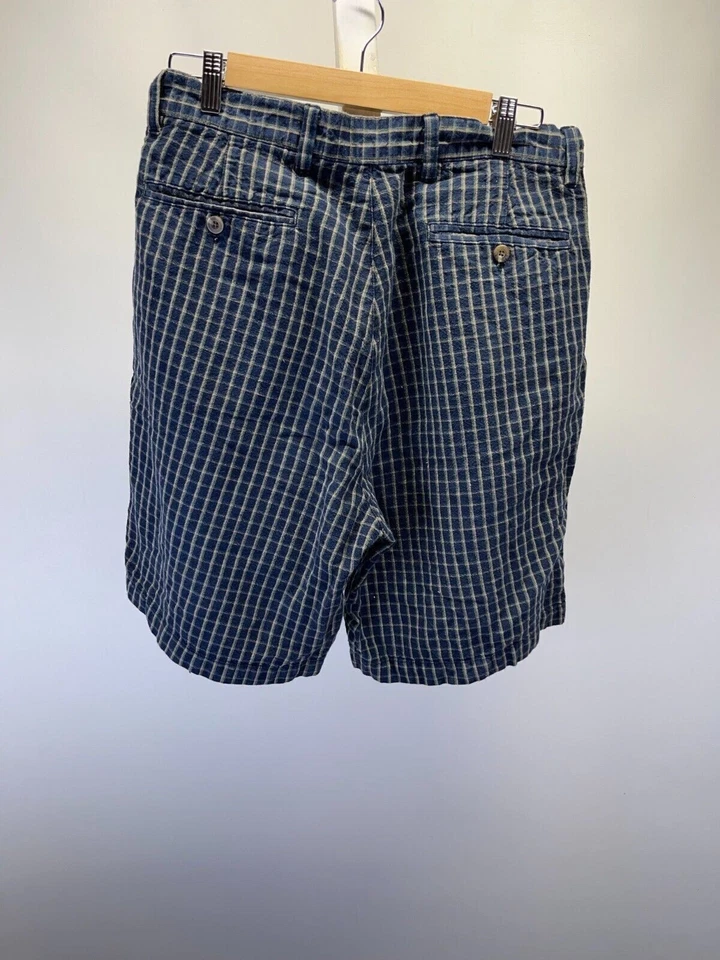 Pantalones Cortos Chinos Eddie Bauer Para Hombre Talla 34 Azul Marino Cuadros Frontales Plisados tiro Medio Foto 2 de 4