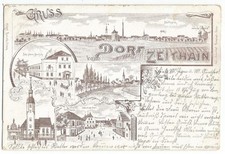 Dorf Zeithain, Gasthof, Windmühle, Litho-Ak von 1898, Bahnpost Riesa-Elsterwerda