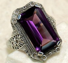 12CT Natural Amethyst 925 Sterling Silver Art Deco Style Ring Sz 6,7,8 US1