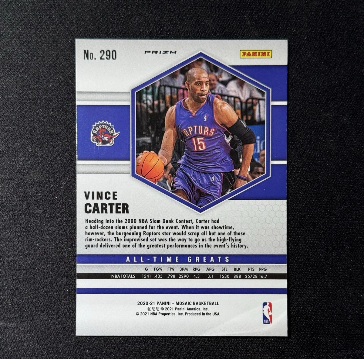Panini Mosaic 2020-21 All-Time Greats Insert Vince Carter Raptors #290