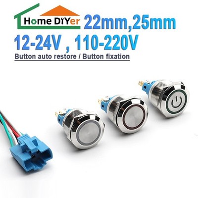 22mm/25mm Metal LED Push Button Momentary Latching Switch 12~220V With wires
