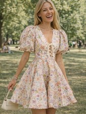 Zimmermann High Tide Lace Up Mini Dress Size 0 / AU 8 / US 4 Linen Silk