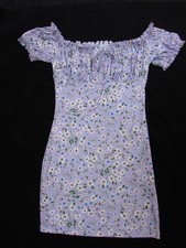 Shein Off the Shoulder lavender floral mini dress Keyhole Short Sleeve Size M