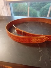 Hand Tooled Vintage Brown Leather Belt Size 46, Good Condition
