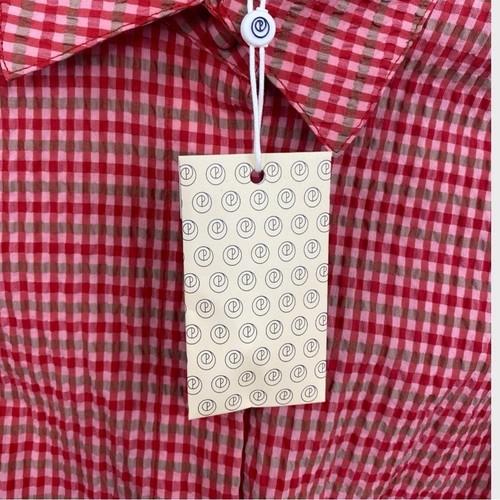 Pearl by Lela Rose NWT Red Plaid Seersucker Cold Shoulder Button Front Dress - Picture 6 of 9