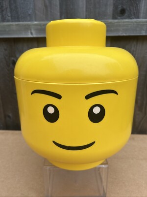 Lego großer Aufbewahrungskopf Classic Smile gelbe Steinebox mit Deckel.