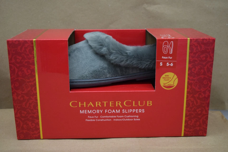 Zapatillas para mujer CHARTER CLUB de piel sintética con espuma viscoelástica gris liso pequeñas 5-6 Foto 3 de 4