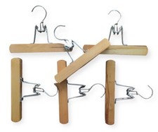 Lot of 6 Nice Vintage Wood  Steel Clamp Lock Pants Slacks Skirt Hangers 9  Long