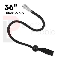 36" Leather Motorcycle Get Back Whip 1 Pool Ball Handlebar Black Biker Whip