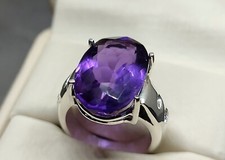 20 Carat Dark Purple Amethyst Sterling Silver 925 Handmade Women Solitaire Ring