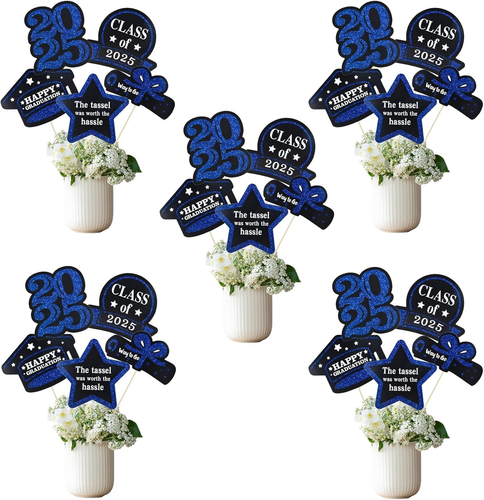 Graduation Decorations Class of 2025-25Pcs Blue and Black Congrats Grad Centerpi