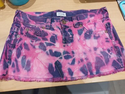 Womens Bright Pink Hand Tie Dye Denim Mini Skirt Boho 10 Unique