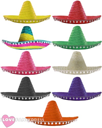 MEXICAN SOMBRERO HAT POM POMS WESTERN 