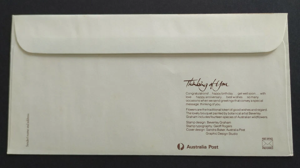 1990 Australia Greetings Flowers "Thinking of You" 1v Stamp FDC - Image 2 of 2