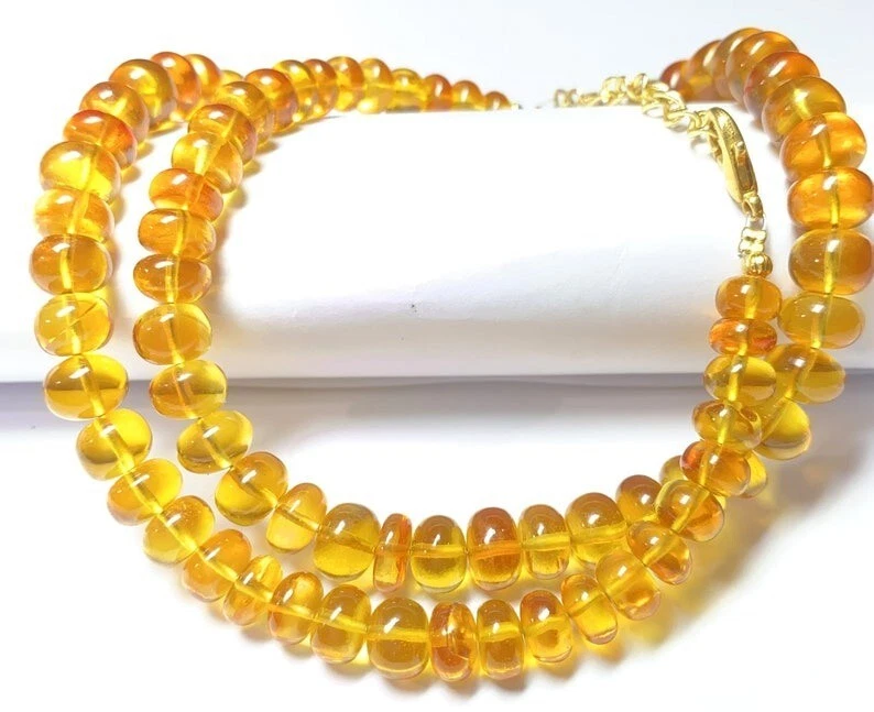 Collana in argento sterling 925 AAA + perle rondelle con zaffiro giallo, 6-11... - Immagine 3 di 4