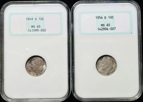 Pair NGC Generation 4 Holder 1949 S 1956 D 10c Roosevelt Dimes MS65, C45