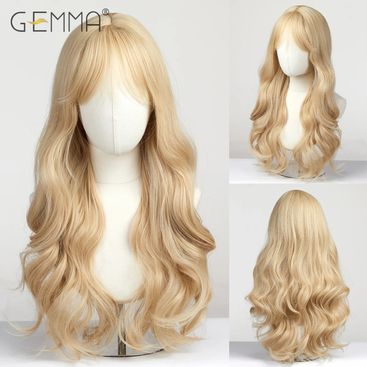 Long Wavy Synthetic Wigs with Bangs for Women Cosplay Party 