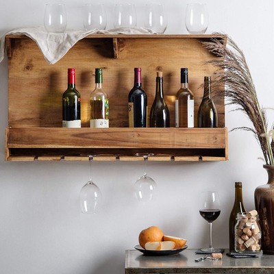 Home Essentials Reclaimed Wood Wall-Mounted 8 Bottle Wine Home Essentials Reclaimed Wood Wall-Mounted 8 Bottle Wine