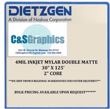 4 mil Inkjet Mylar  30" x 125  Double Matte Plotter Film 1 ROLL 2"CORE