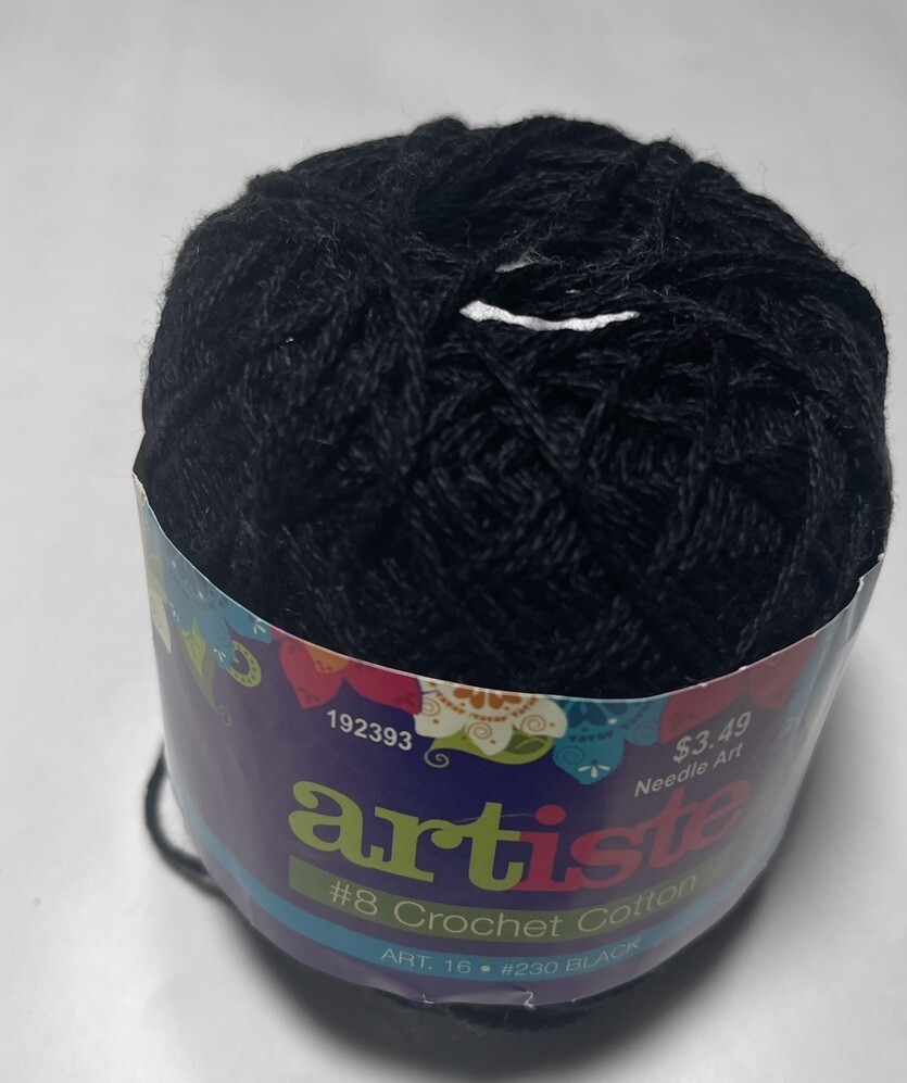 ARTISTE CROCHET THREAD #8 1pk. BLACK . I Combine Ship.read Details