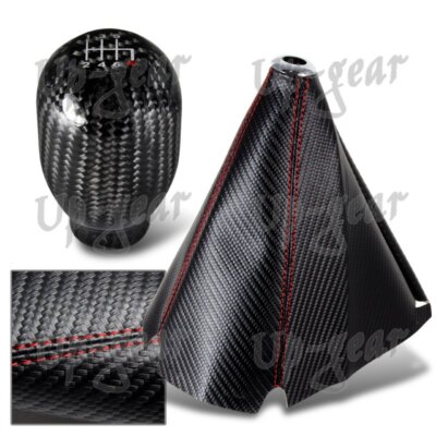 Carbon Style Red Stitch Manual Shift Boot + Carbon 6-Speed Type-R Shifter Knob
