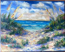 ORIGINAL OIL impasto Painting Hamptons Dune, New York  10"x 8" by Olga Diduh