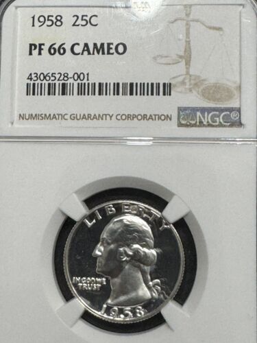 1958 Proof Washington Quarter, NGC PF66 Cameo, Free Shipping - Picture 3 of 3