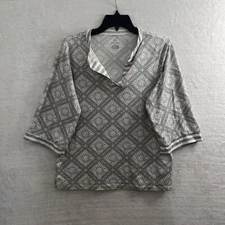 Floral Nikrooz Pajama Top Womans Small Geometric Gray 3/4 Sleeve V Neck Pullover