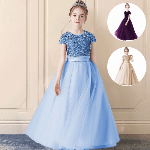 Flower Girls Sequins Pageant Dress Princess Birthday Party Bridesmaid Prom Gowns - Picture 1 of 33