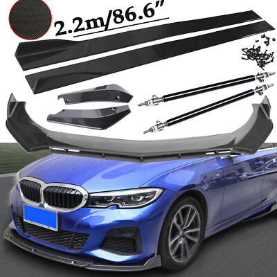 Carbon Fiber Front+Bumper Lip Splitters Side+Skirt Strut Rod For BMW 320i 325i