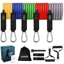 Letsfit Resistance Bands Set, Exercise Bands W Handles, Training Tubes 10-50 LB