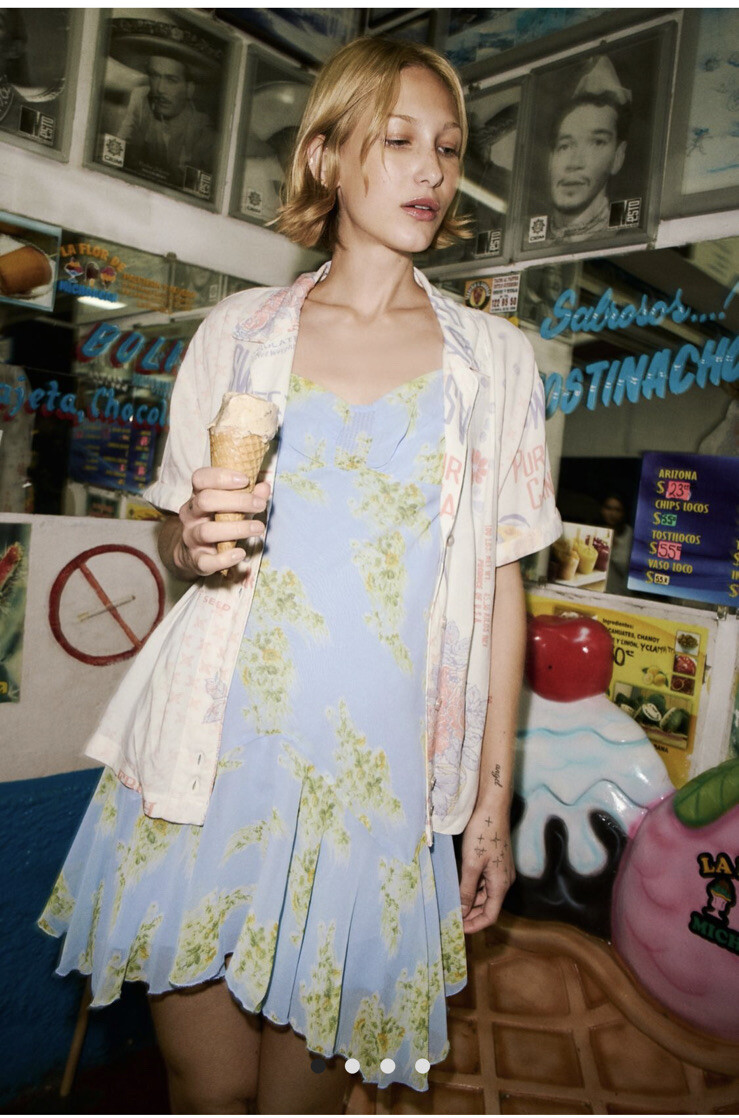 johanna printed chiffon mini dress Urban Outfitters Uo Johanna Printed Chiffon Mini Dress in Blue