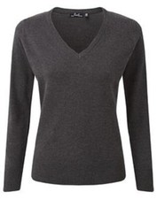 Womens Sweater - Premier PR696 V-Neck Knitted Through Sweater