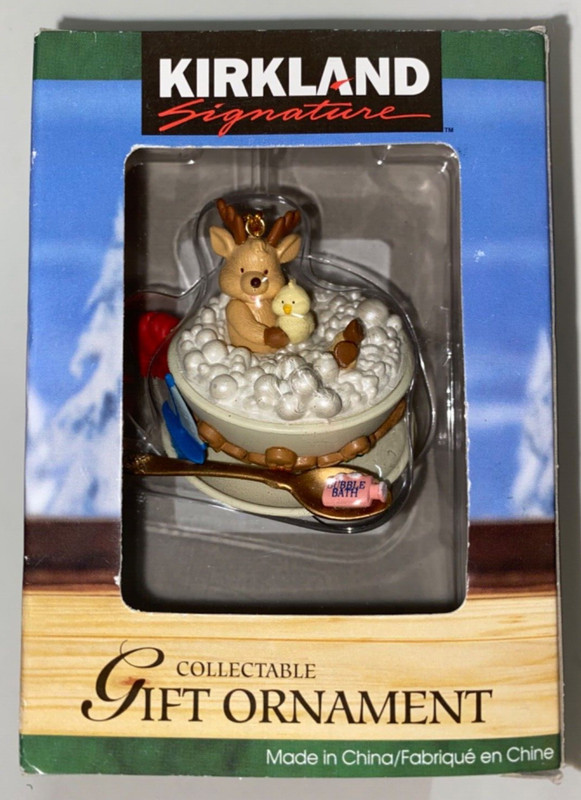 Vintage Reindeer in a Teacup Bubble Bath w Rubber Ducky Christmas Ornament 1997 