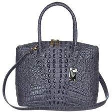 Aura Italian Made Gray Crocodile Embossed Genuine Leather Tote Handbag
