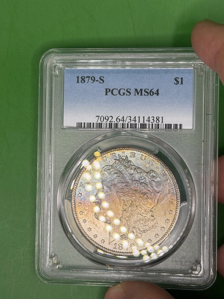 Hermoso dólar de plata Morgan 1879-S azul vivo tono anverso graduación profesional MS-64 Foto 4 de 4