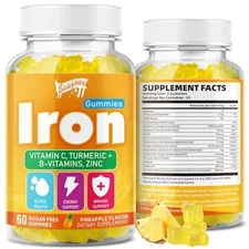 Iron Gummies with Multivitamin for Adults and Kids Packed with Vitamin B6, B12,