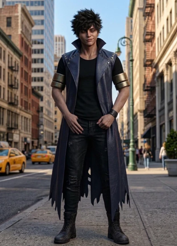 DABI INSPIRED NAVY BLUE LEATHER TRENCH LONGCOAT ANIME COSPLAY LEATHER COAT