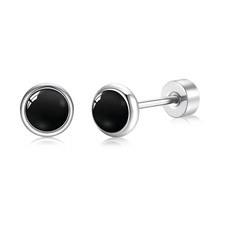 Black Onyx Pure Titanium Stud Earrings 4mm Natural Stone Women Earrings Hypoalle