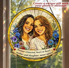 Custom Mother Daughter Stained Glass Suncatcher, Personalized Photo Gift Window