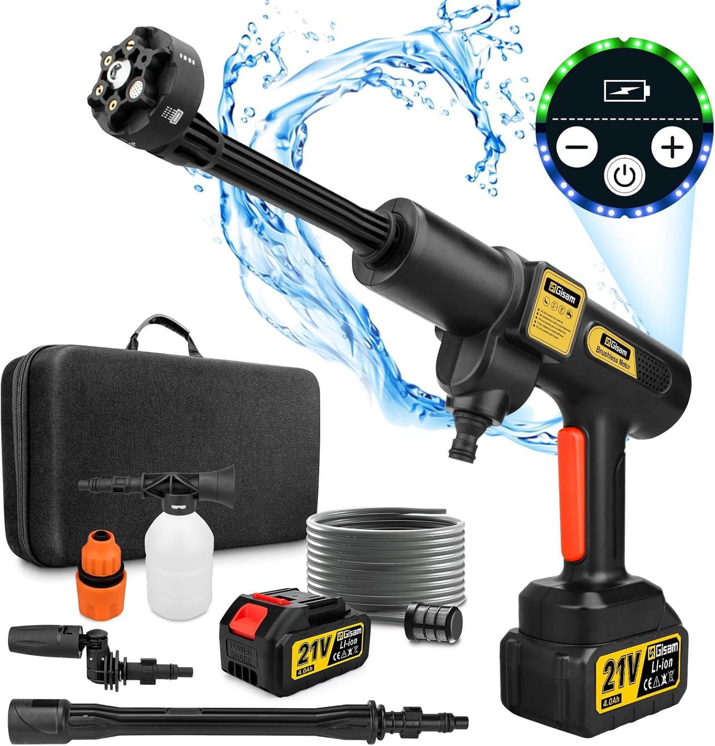Gisam Idropulitrice a Batteria 943 PSI - Kit 2x 4000mAh per Auto e Casa